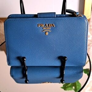 Prada Saffiano Bifold Compact Half Zip Wallet